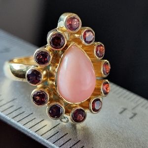 Nicky Butler Pink Opal Designer Signed Gold Vermeil Garnet Gem Pair NB Ring NWT